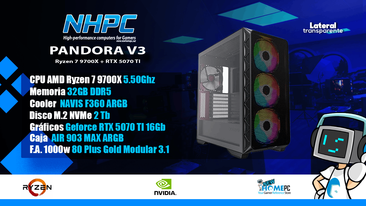 Pc Gaming NHPC PANDORA V3 - Ryzen 7 9700X - 2TB - 32GB - RTX 5070 TI